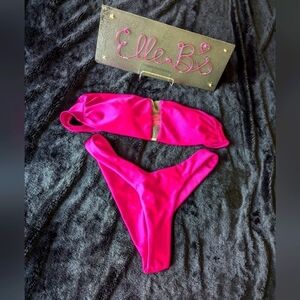 NWT Bright Pink 2 Piece Strapless Bikini L